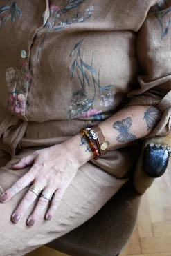 Flowery Beach Princess Linen Blouse, Castagno