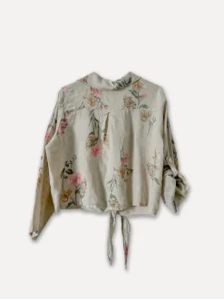 Flowery Beach Princess Linen Blouse, Beige