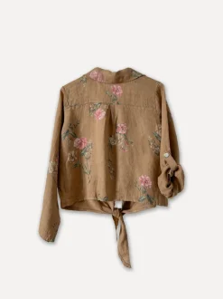 Flowery Beach Princess Linen Blouse, Castagno