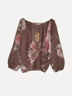 Knot Linen Shirt Flowery Attitude, Cacao
