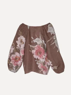 Knot Linen Shirt Flowery Attitude, Cacao