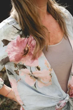 Knot Linen Shirt Flowery Attitude, Sky Blue