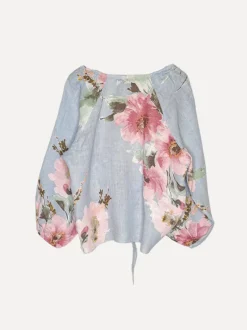 Knot Linen Shirt Flowery Attitude, Sky Blue