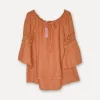 Lace Romance Linen Blouse, Sepia Brown