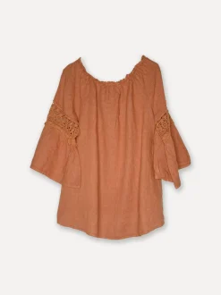Lace Romance Linen Blouse, Sepia Brown