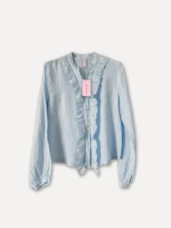 Liddy Front Linen Blouse, Sky Blue