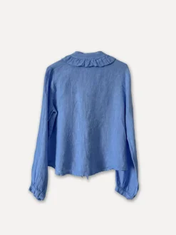 Liddy Front Linen Blouse, Sea Blue