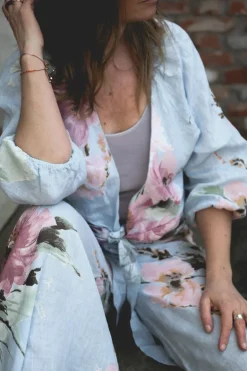 Linen Pants Flowery Attitude, Sky Blue