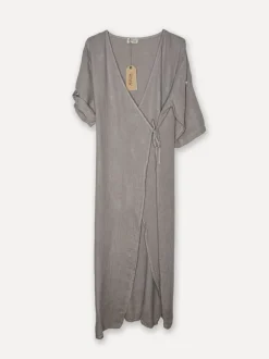 Linen wrap attitude dress, Taupe