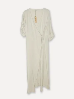 Linen wrap attitude dress, Beige