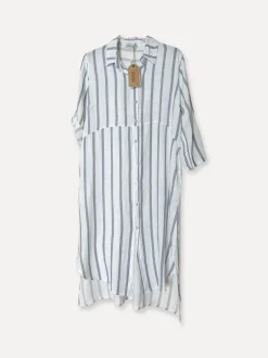 Lungo Attitude Striped Linen Dress, Navy