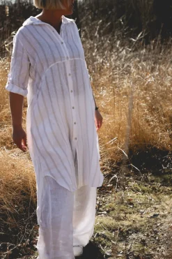 Lungo Attitude Striped Linen Dress, Beige