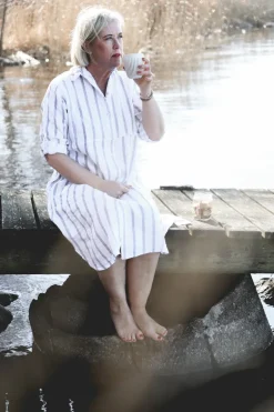 Lungo Attitude Striped Linen Dress, Navy