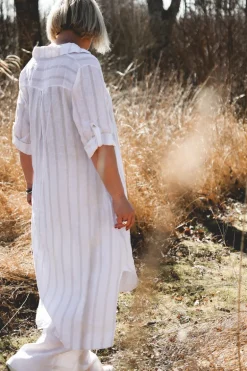 Lungo Attitude Striped Linen Dress, Beige