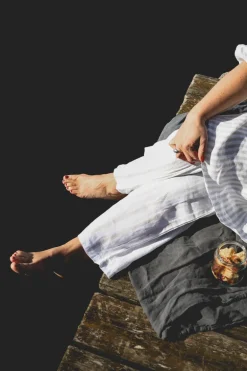 Lungo Attitude Striped Linen Pants, Beige