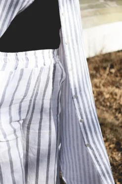 Lungo Attitude Striped Linen Pants, Navy