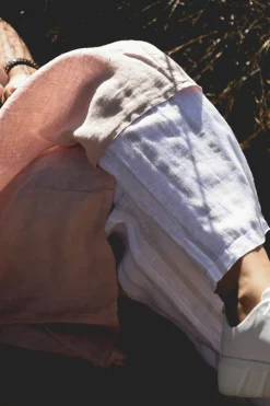 Lungo Attitude Striped Linen Pants, Beige