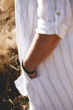 Lungo Attitude Striped Linen Dress, Beige