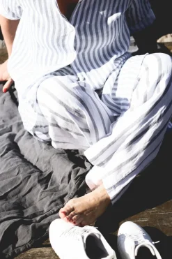 Lungo Attitude Striped Linen Pants, Navy