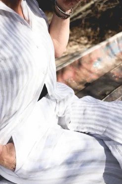 Lungo Attitude Striped Linen Pants, Beige