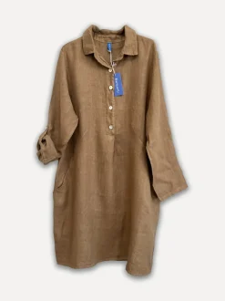 Maria Linen Shirt-Dress, Dark Taupe