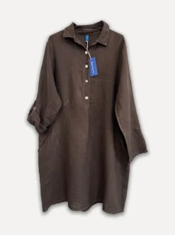 Maria Linen Shirt-Dress, Espresso