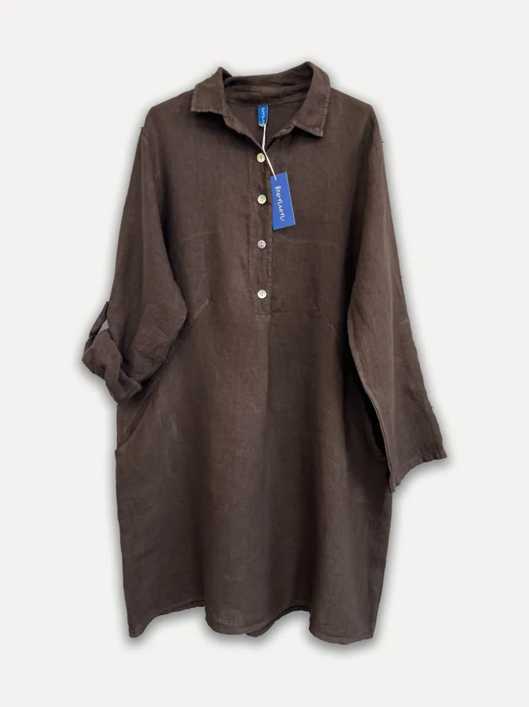 Maria Linen Shirt-Dress, Espresso