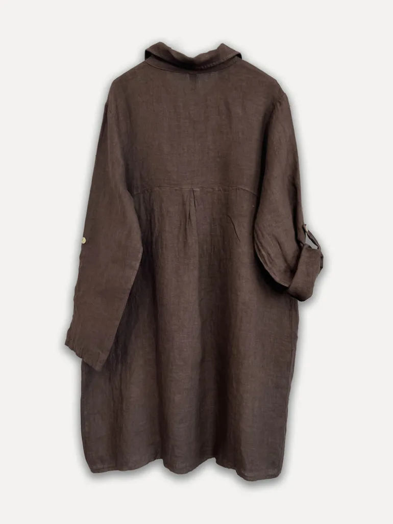 Maria Linen Shirt-Dress, Espresso