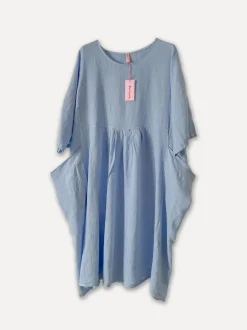4958 Oversized Short Sleeves Dress, Sky Blue