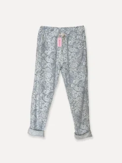 Paisley Box Pants, Denim/White