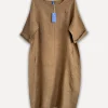 Perla Winter Linen Dress, Dark Taupe