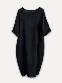 Perla Winter Linen Dress, Black