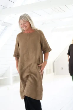 Perla Winter Linen Dress, Dark Taupe