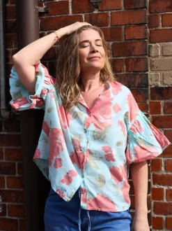 Rosy Balloon Shirt, Sky Blue/Coral