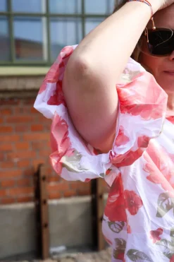 Rosy Balloon Shirt, White/Coral