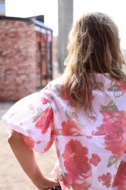 Rosy Balloon Shirt, White/Coral