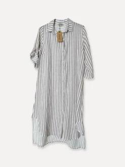 Savona Striped Attitude Linen Dress, Coffee