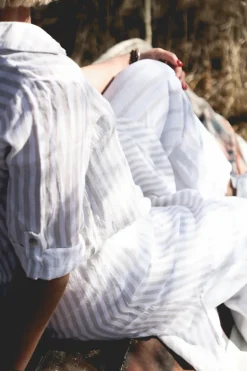 Savona Striped Attitude Linen Dress, Beige