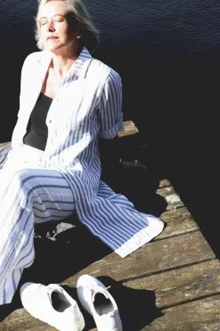 Savona Striped Attitude Linen Dress, Navy