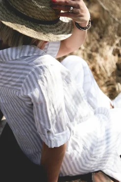 Savona Striped Attitude Linen Dress, Beige