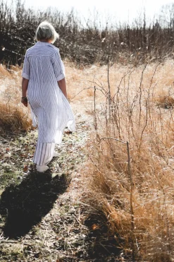 Savona Striped Attitude Linen Dress, Navy