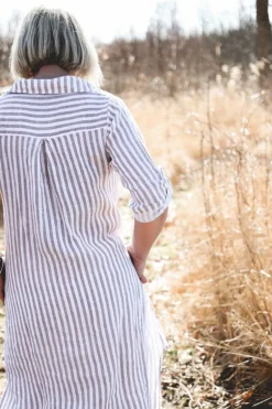 Savona Striped Attitude Linen Dress, Coffee