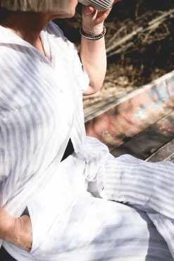 Savona Striped Attitude Linen Dress, Beige