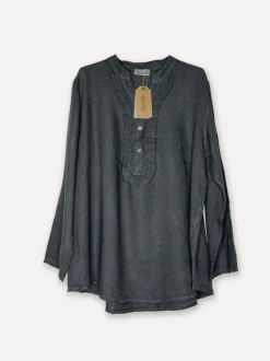 Smock Attitude Linen Blouse, Dark Grey