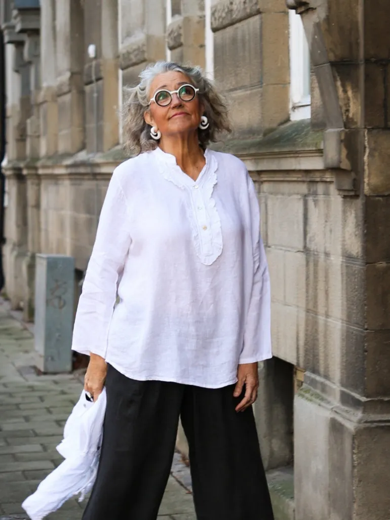 Smock Attitude Linen Blouse, White