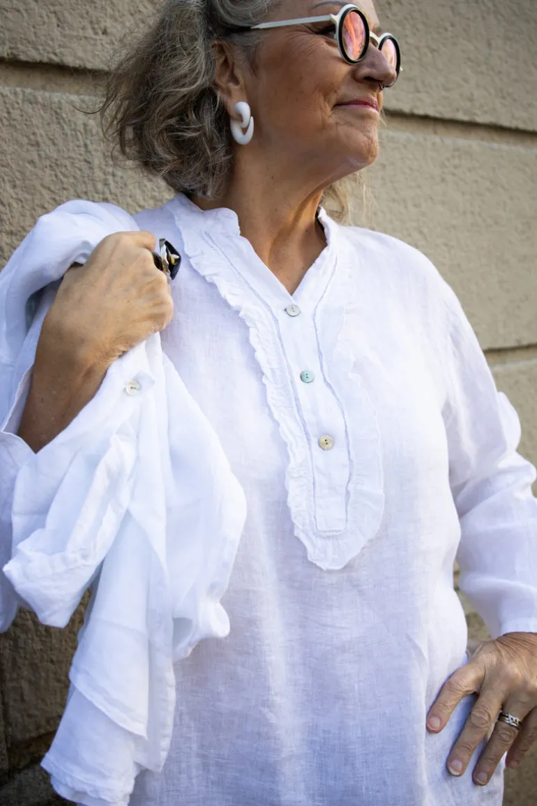Smock Attitude Linen Blouse, White