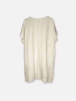 Striped Shoulder Linen Dress, Beige