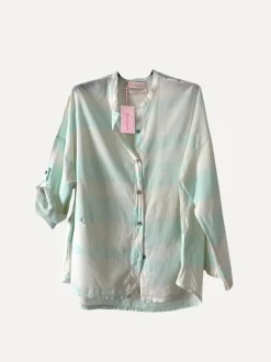 Striped Sunshine Shirt, White/Aqua