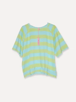 Stripey College T, Turquoise/Lime