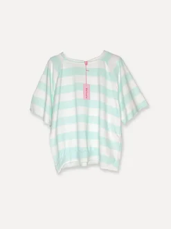 Stripey College T, White/Aqua